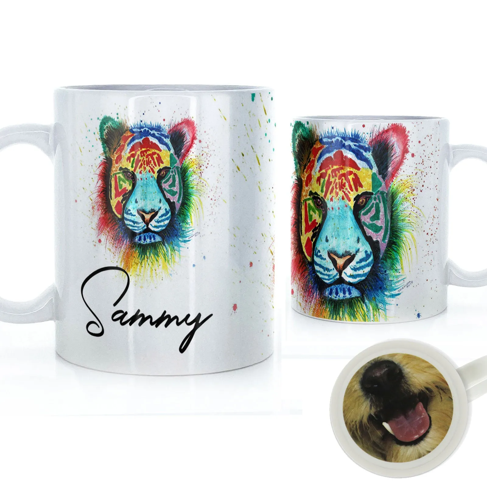 Personalised Mug with Stylish Text and Rainbow Tiger