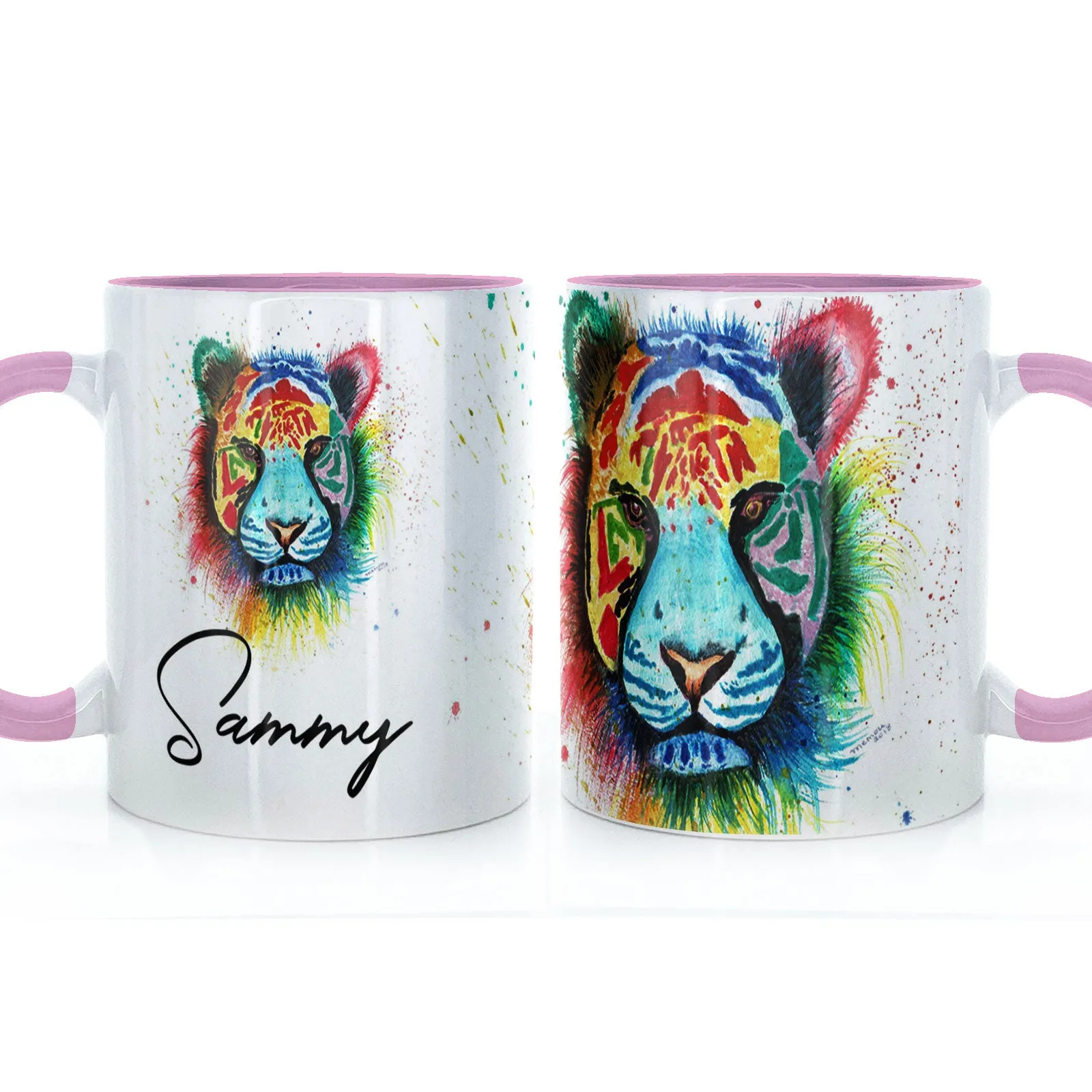 Personalised Mug with Stylish Text and Rainbow Tiger