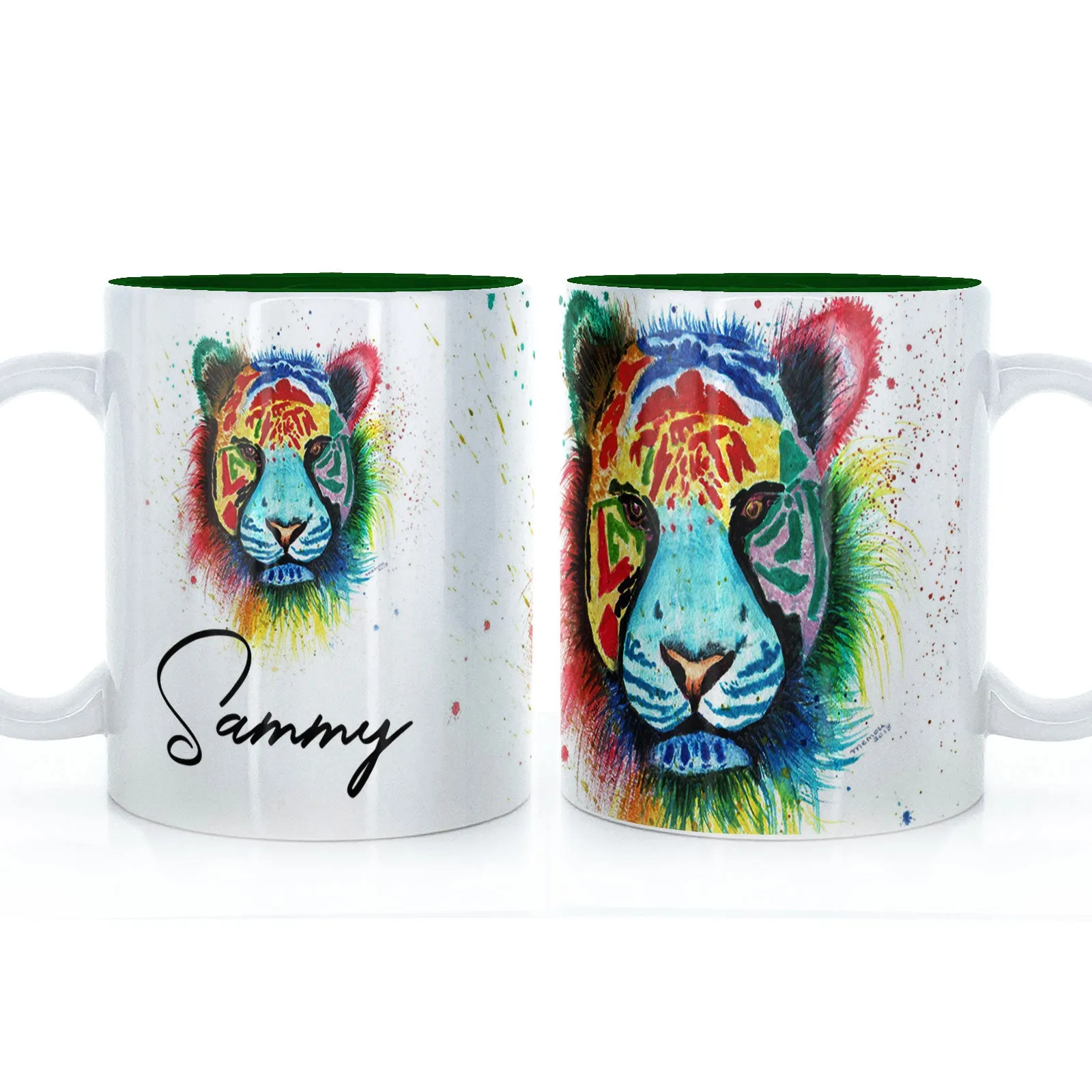 Personalised Mug with Stylish Text and Rainbow Tiger