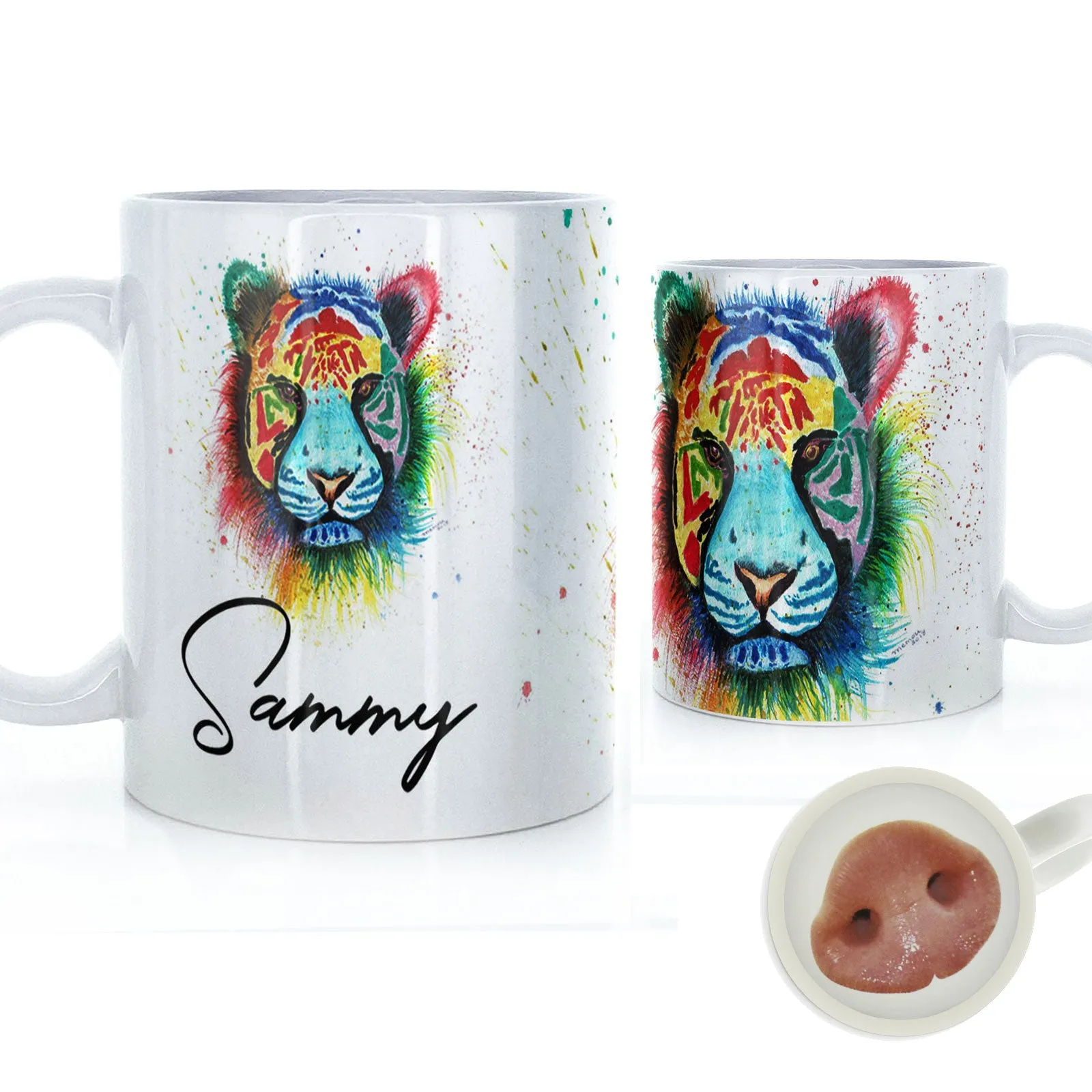 Personalised Mug with Stylish Text and Rainbow Tiger