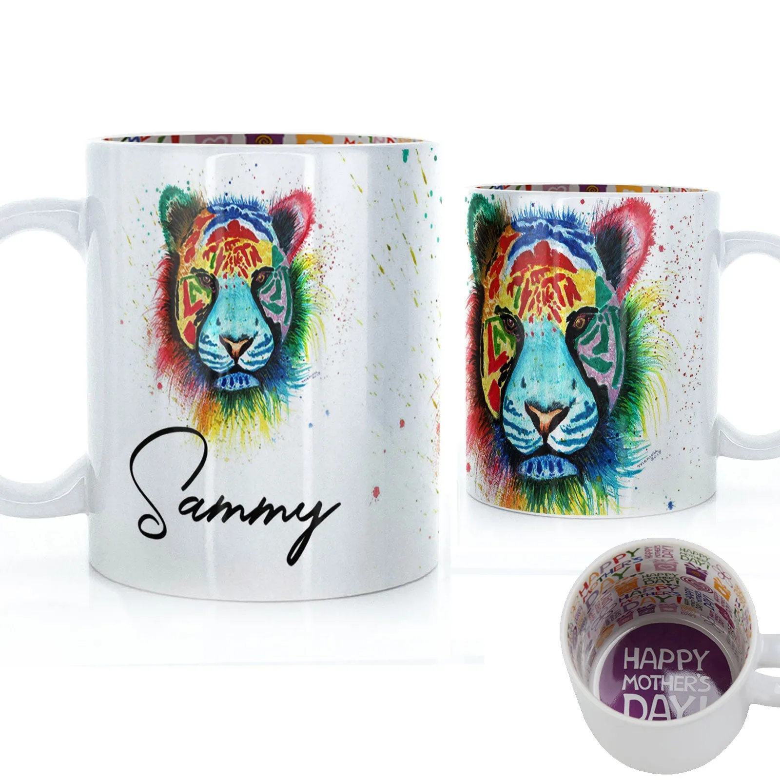 Personalised Mug with Stylish Text and Rainbow Tiger