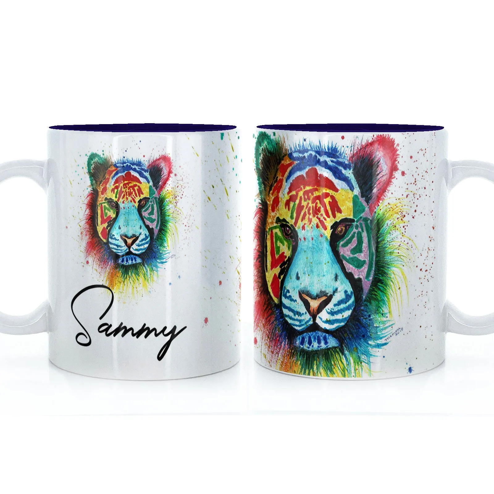 Personalised Mug with Stylish Text and Rainbow Tiger