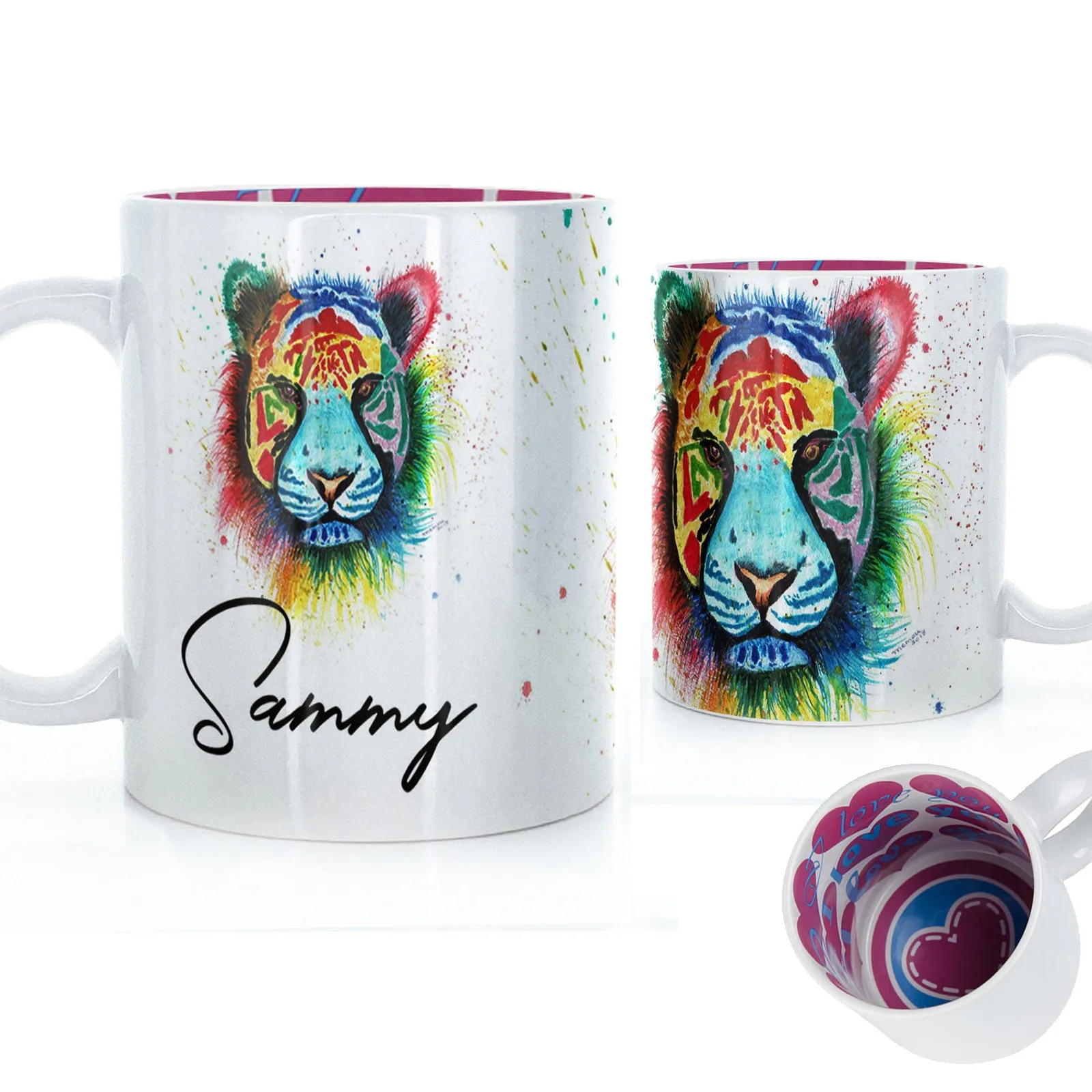 Personalised Mug with Stylish Text and Rainbow Tiger