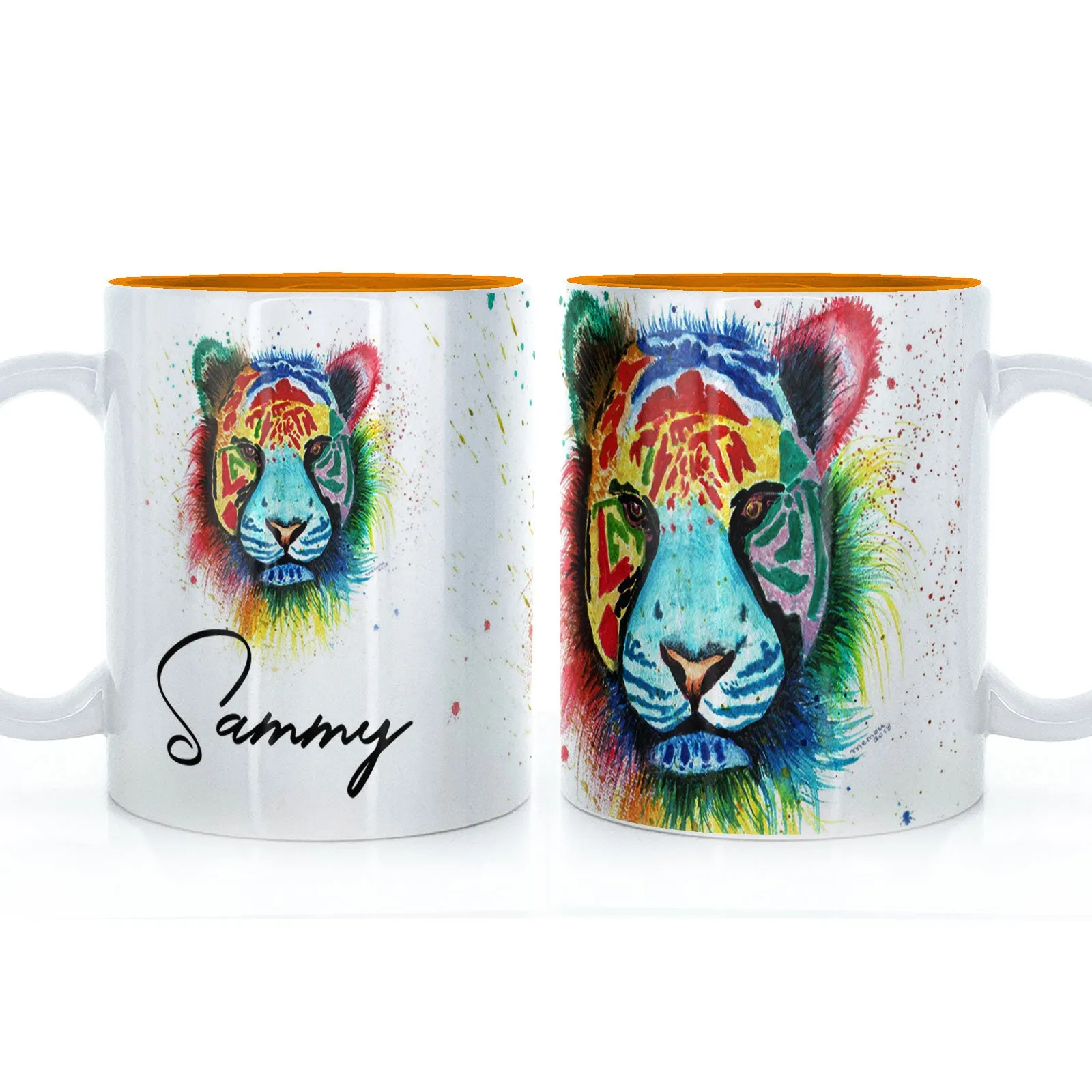 Personalised Mug with Stylish Text and Rainbow Tiger