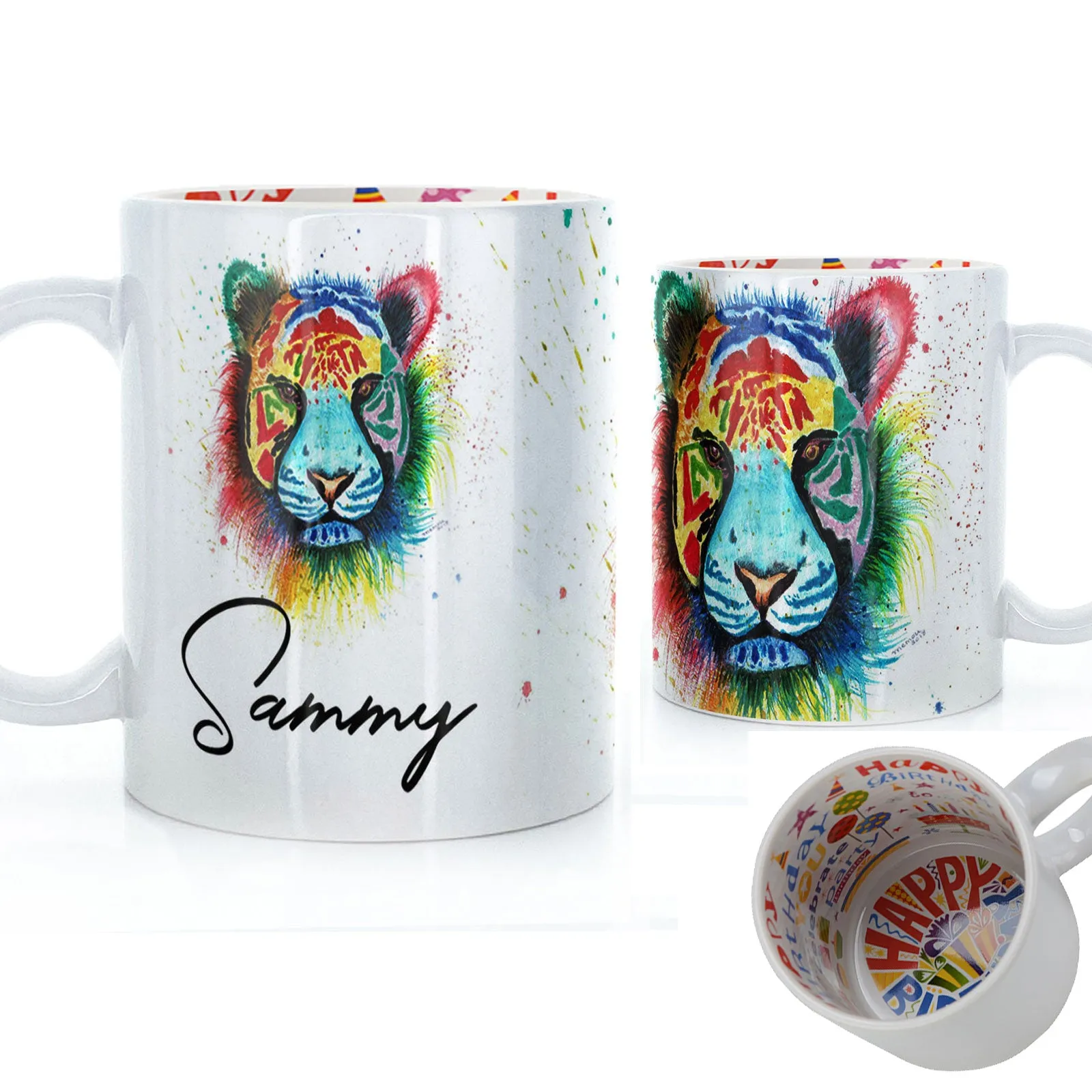 Personalised Mug with Stylish Text and Rainbow Tiger