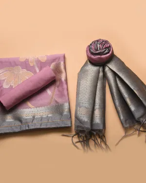 Pink Chanderi Blend Woven Unstitched Suit Fabric Set With Chanderi Blend Woven Dupatta