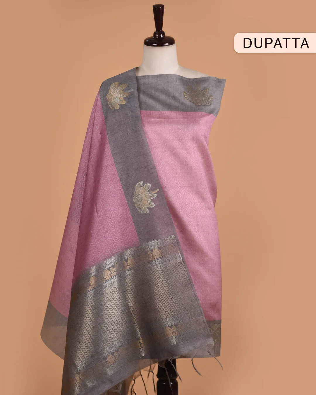 Pink Chanderi Blend Woven Unstitched Suit Fabric Set With Chanderi Blend Woven Dupatta