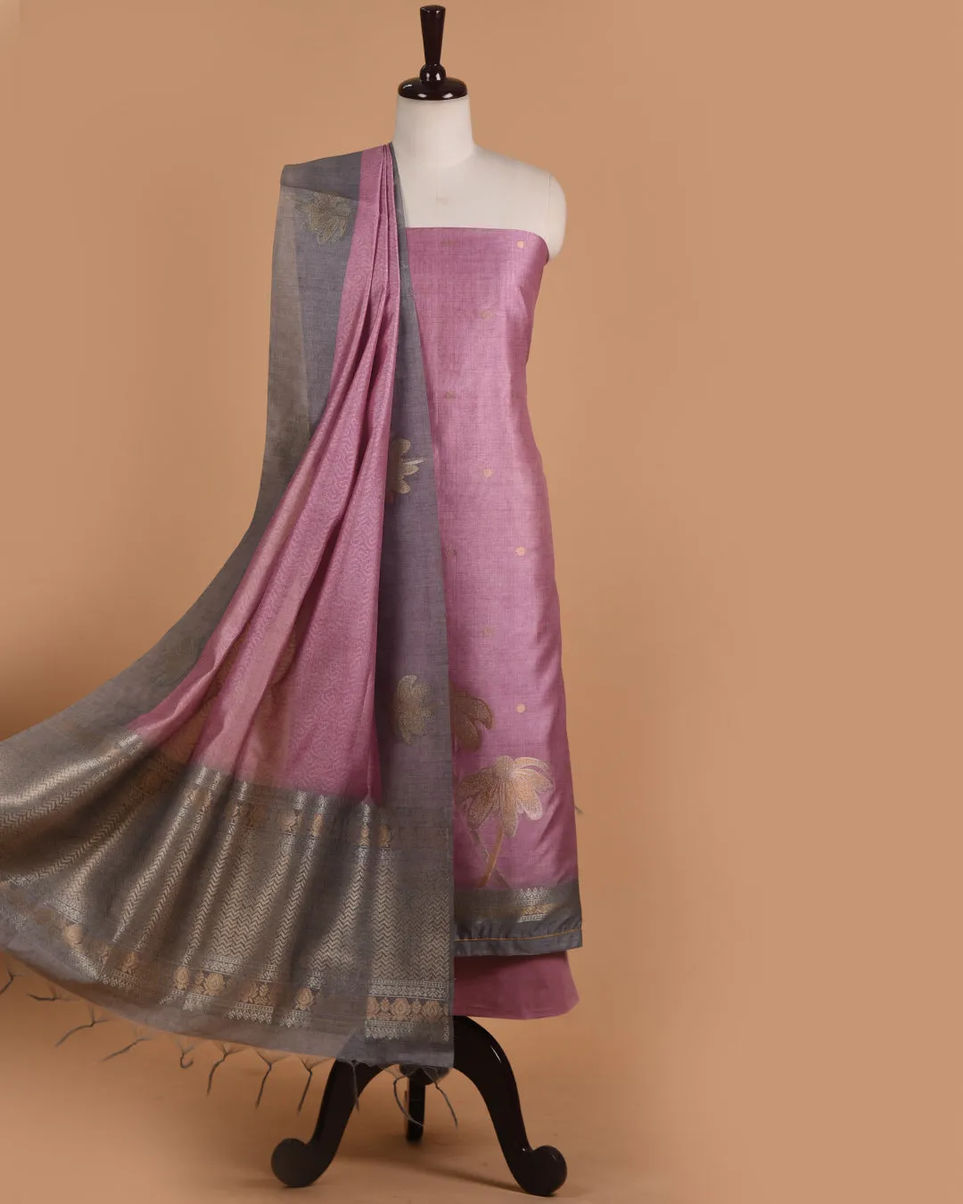 Pink Chanderi Blend Woven Unstitched Suit Fabric Set With Chanderi Blend Woven Dupatta