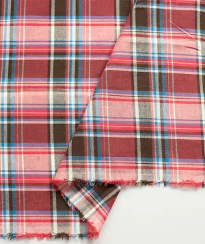Pink Red Plaid Cotton Fabric, Yarn Dyed, Washing - By the Yard 95575