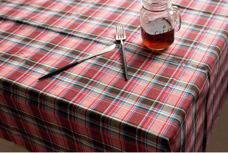 Pink Red Plaid Cotton Fabric, Yarn Dyed, Washing - By the Yard 95575