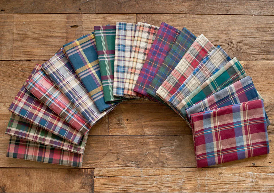 Pink Red Plaid Cotton Fabric, Yarn Dyed, Washing - By the Yard 95575