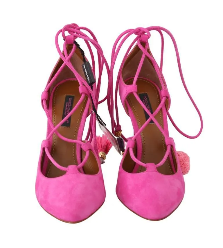 Pink Suede Tassel Ankle Strap Pumps