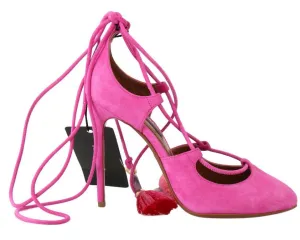 Pink Suede Tassel Ankle Strap Pumps