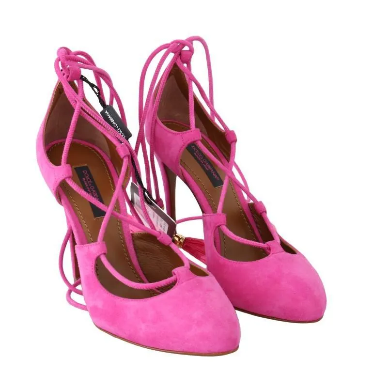 Pink Suede Tassel Ankle Strap Pumps