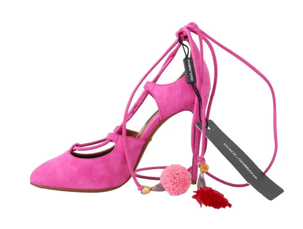 Pink Suede Tassel Ankle Strap Pumps