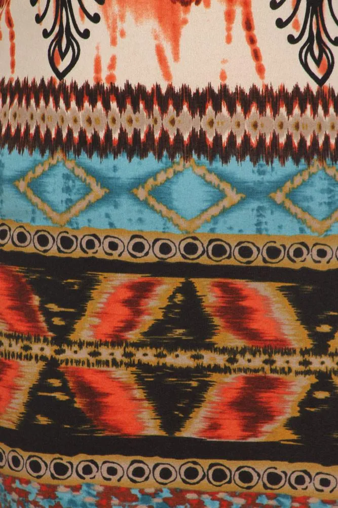 Plus Size Breezy Tribal Print Midi Blue Dress
