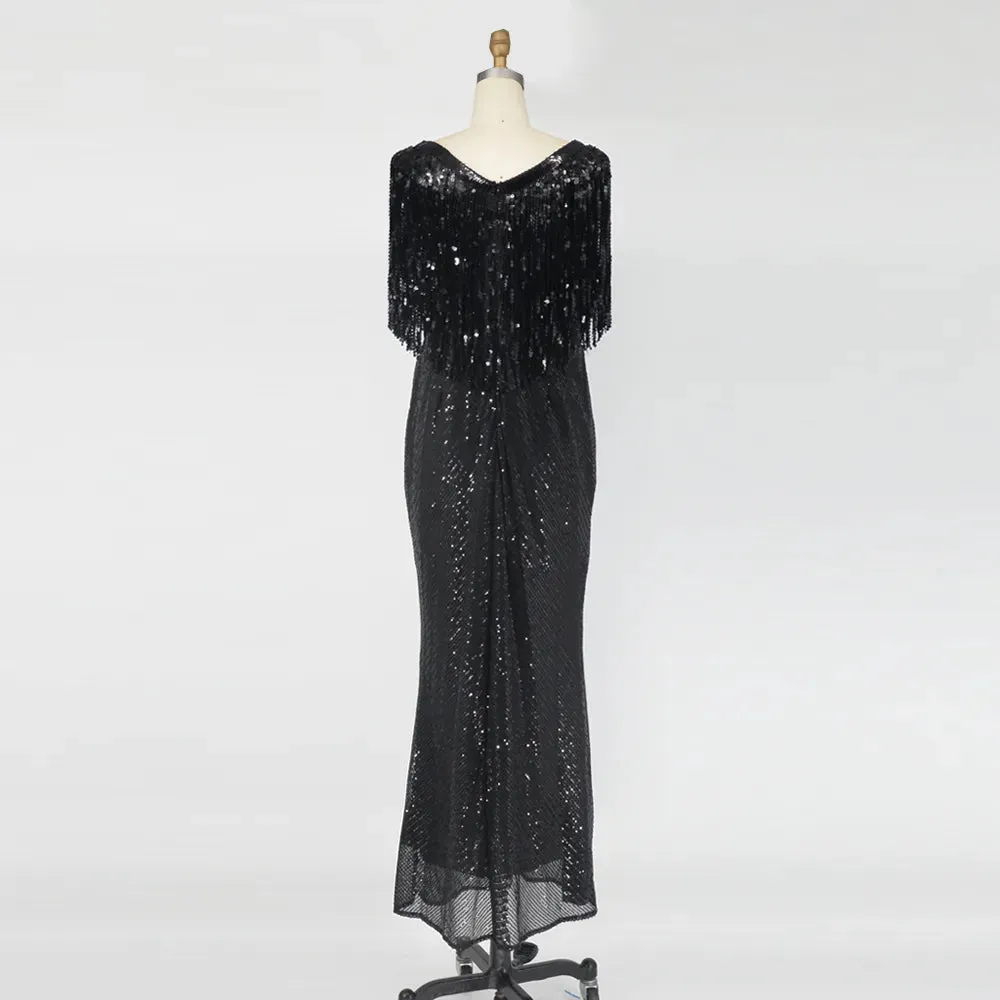 Plus Size Wedding Party Dress Women's Sexy Slim Sequin Tassel Prom Dresses Fashion Elegant Evening Gown