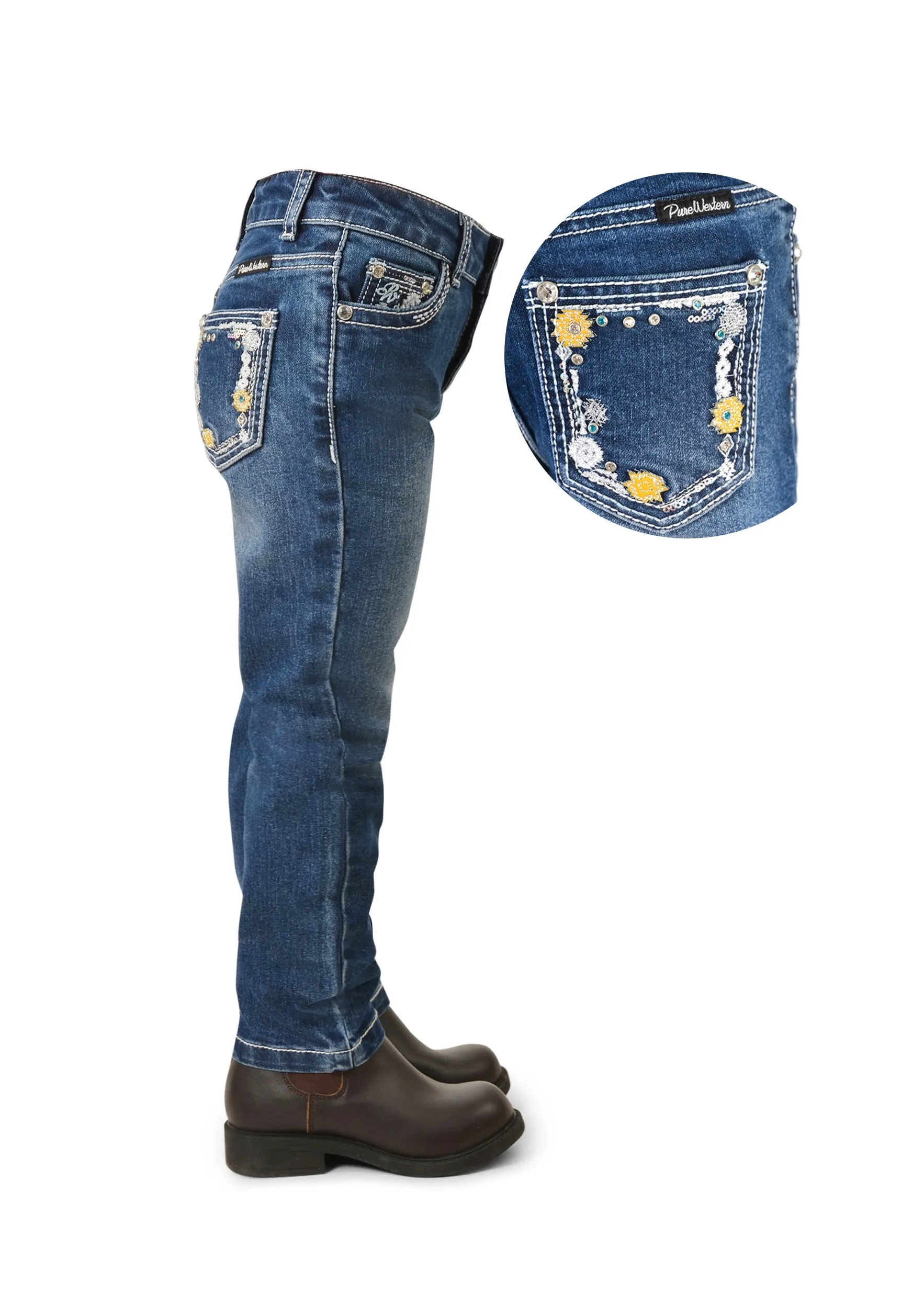 Pure Western Clementine Slim Leg Girls Jean Dusk