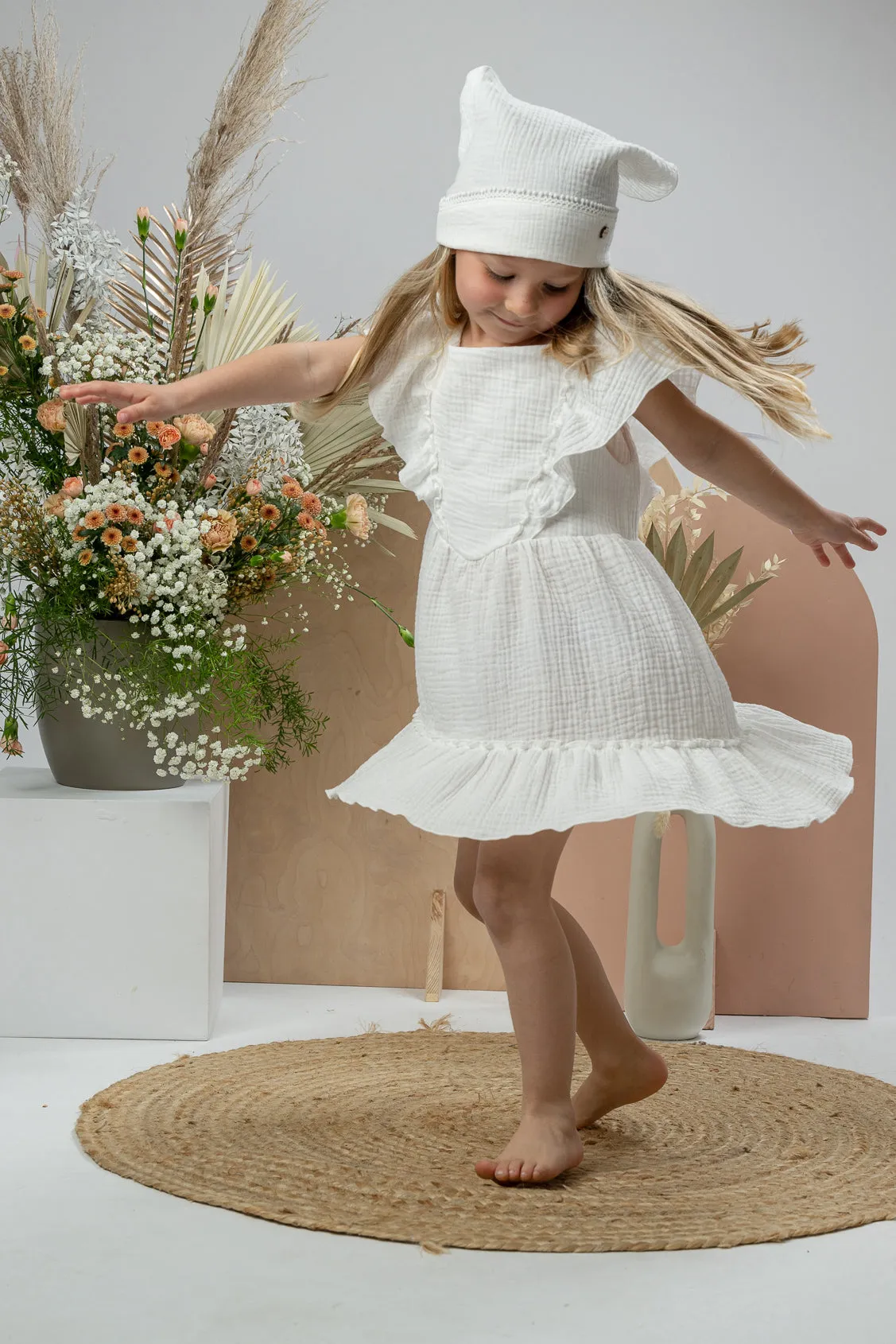 "Mallie" Ecru Organic Cotton Lace Up Dress