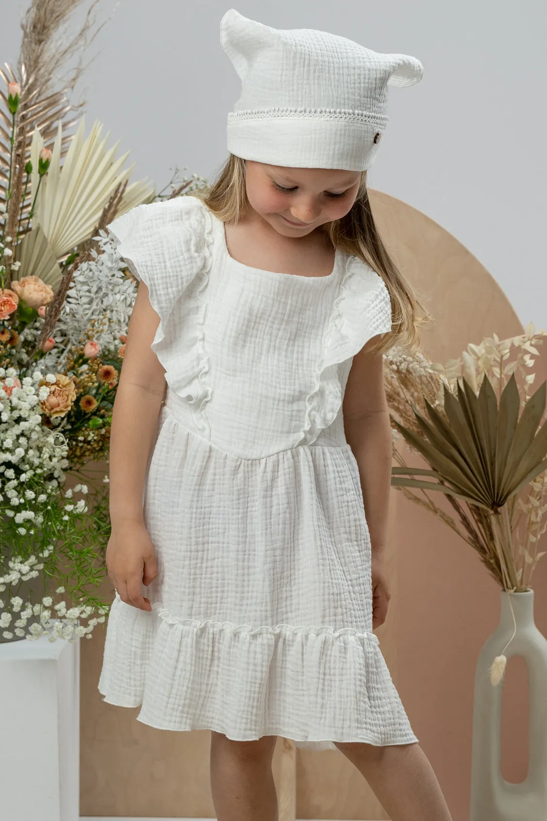 "Mallie" Ecru Organic Cotton Lace Up Dress