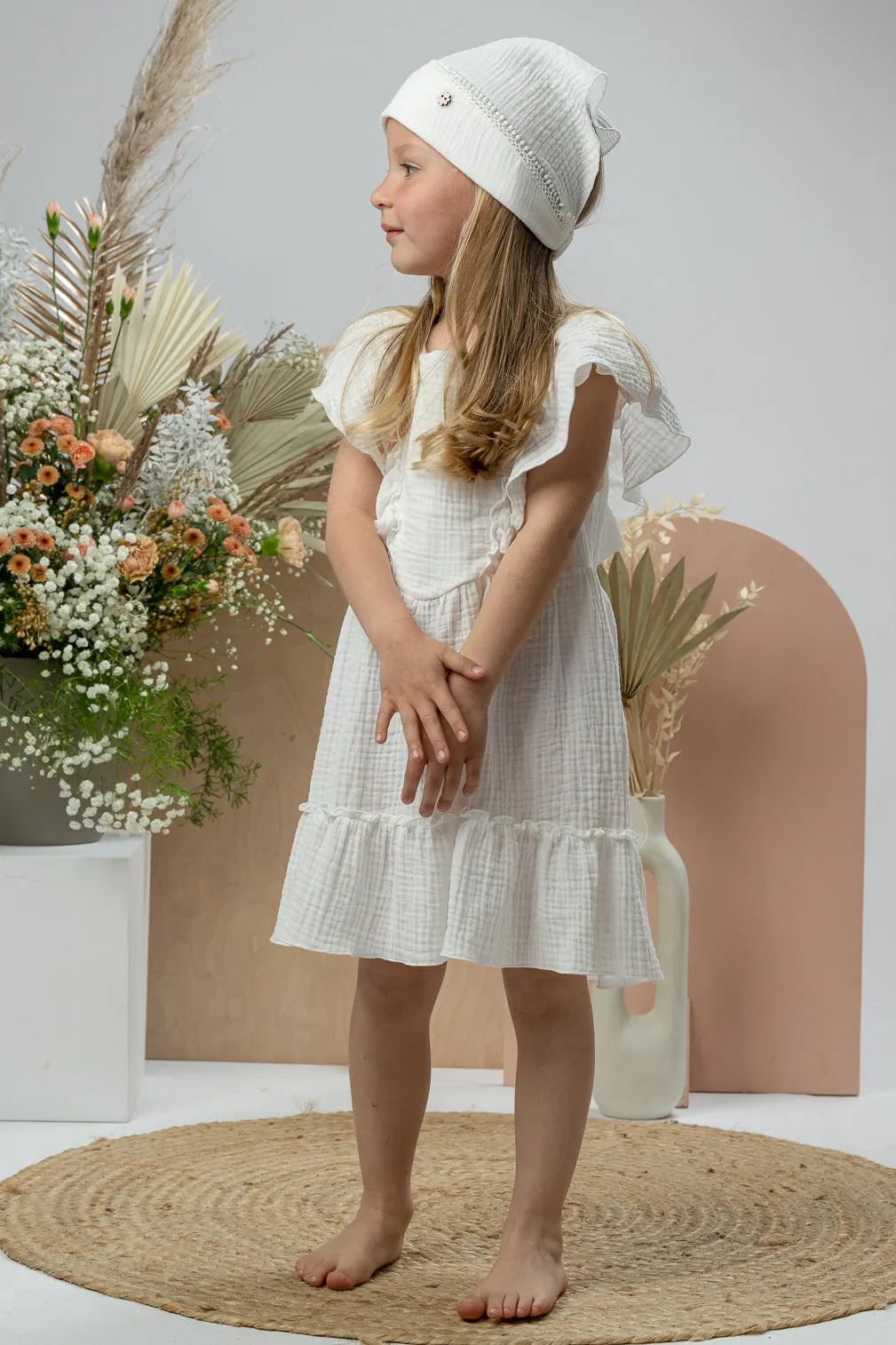 "Mallie" Ecru Organic Cotton Lace Up Dress