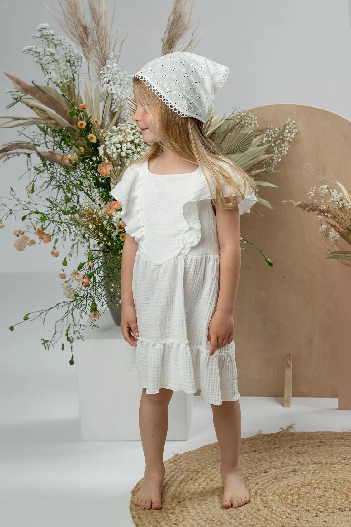 "Mallie" Ecru Organic Cotton Lace Up Dress