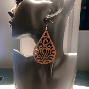Rain Drop Shape Wooden Hoop Earrings