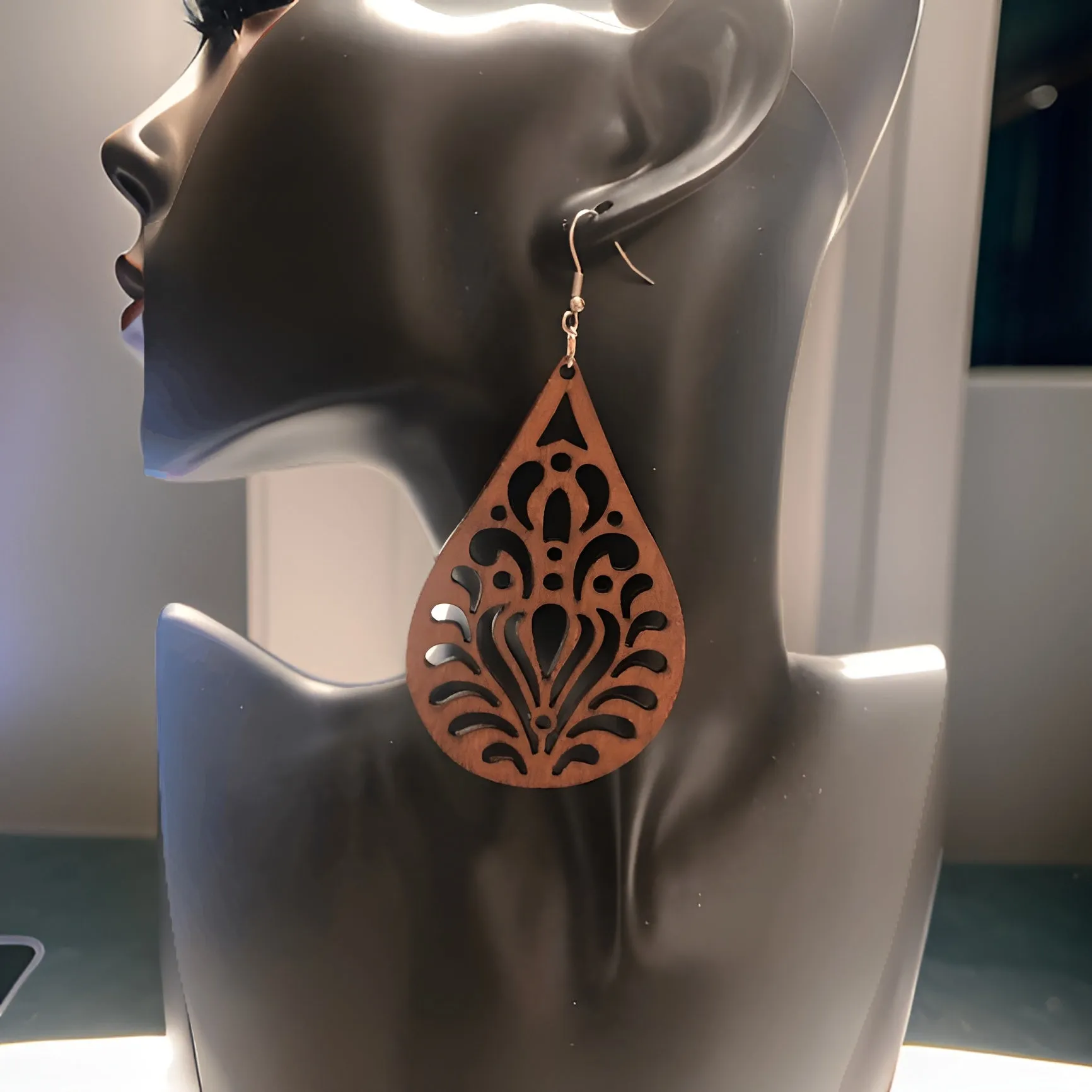 Rain Drop Shape Wooden Hoop Earrings