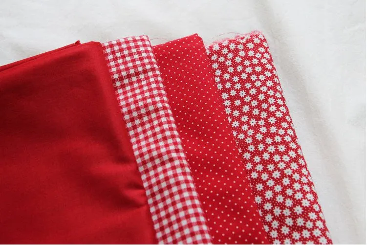 Red Cotton Fabric, Flowers, Polka Dots, Plaid or Solid - By the Yard 100405