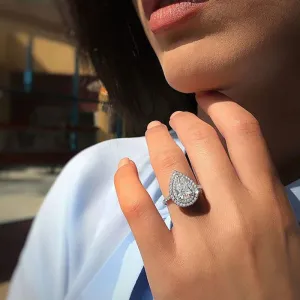 Rhinestone Water Drop Shape Silver Ring