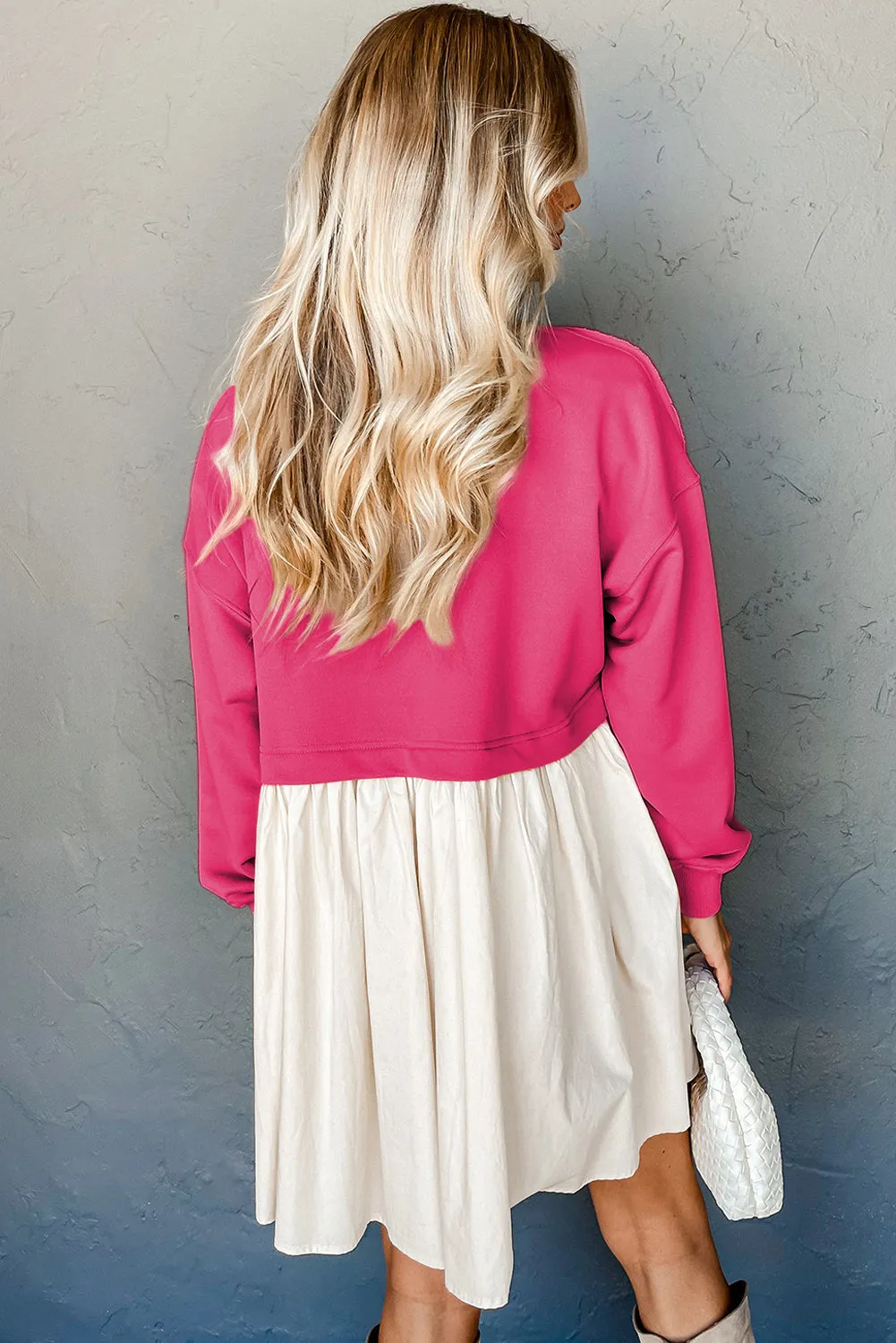 Rose Red Sweatshirt Poplin 2-in-1 Mini Dress