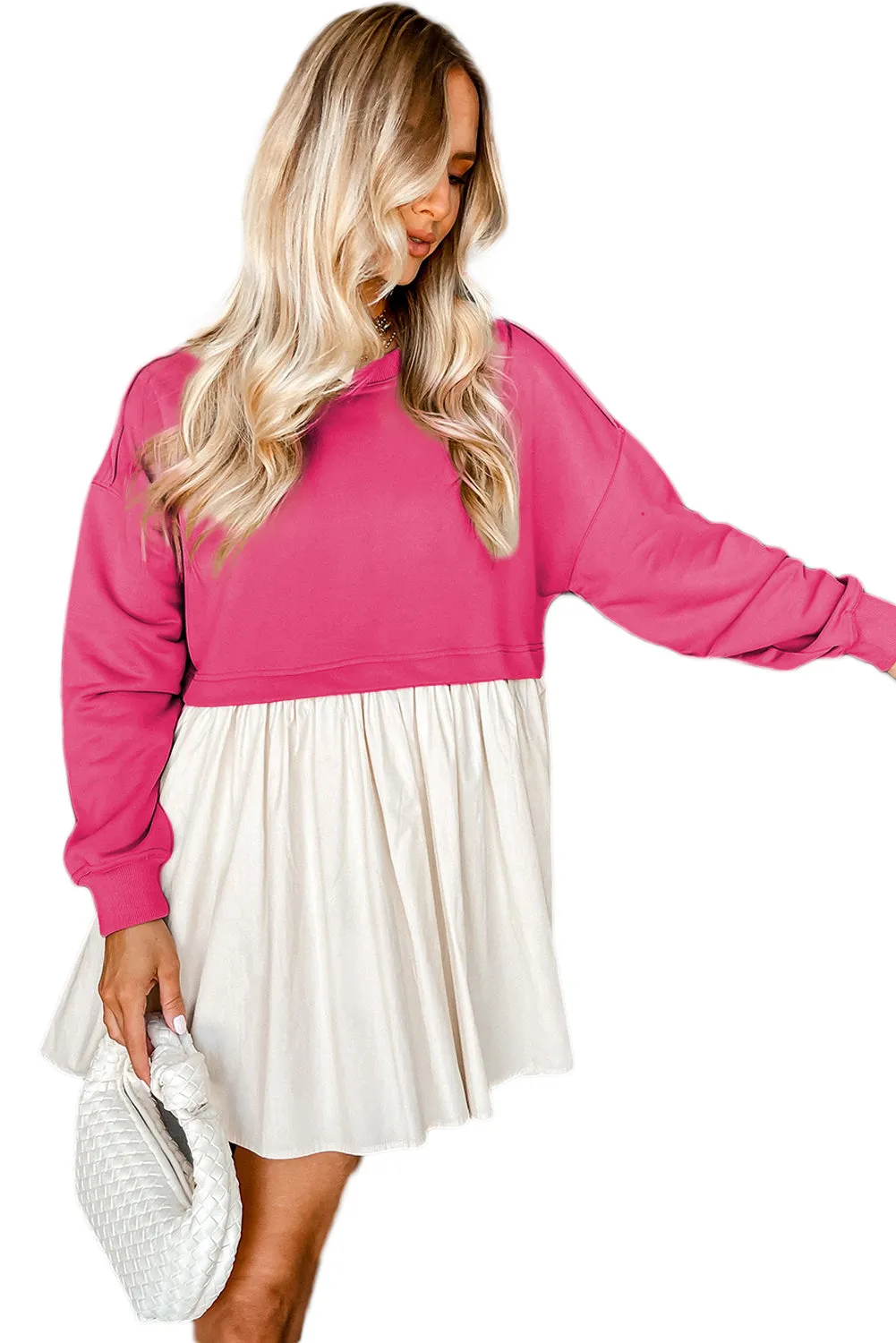 Rose Red Sweatshirt Poplin 2-in-1 Mini Dress