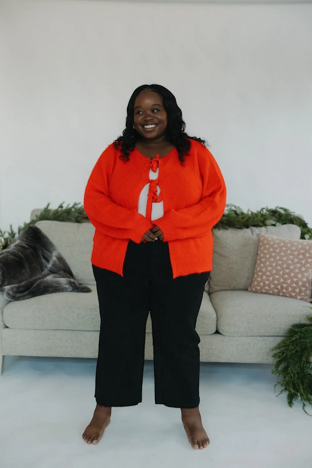 Rosie Tie Front Fuzzy Red Cardigan (S-3XL)