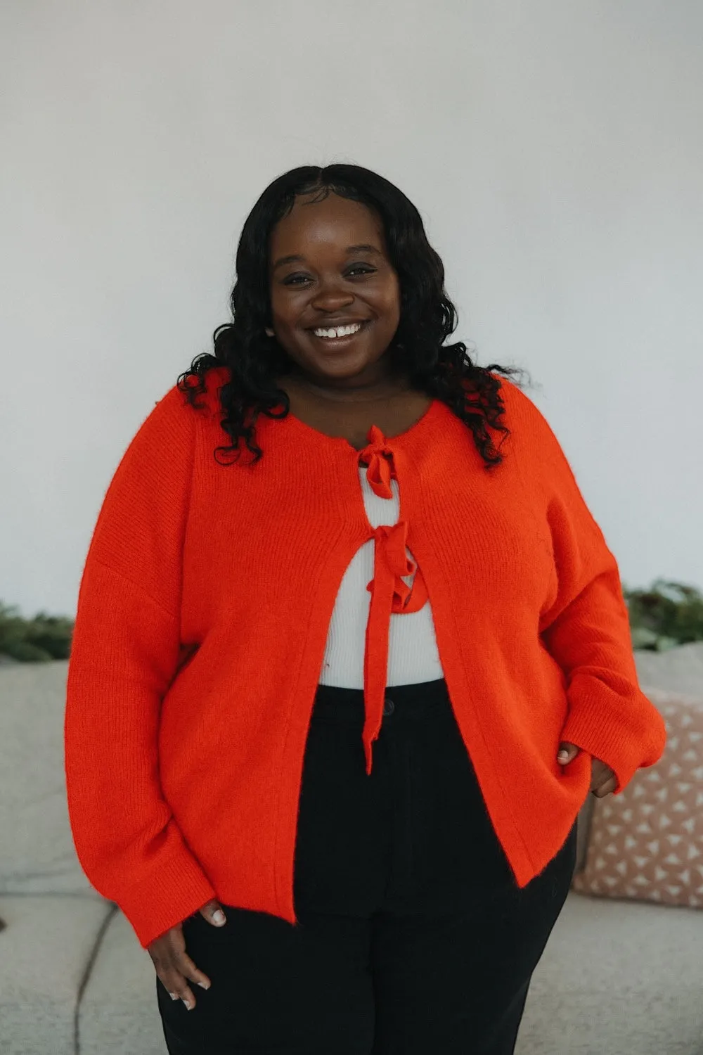 Rosie Tie Front Fuzzy Red Cardigan (S-3XL)