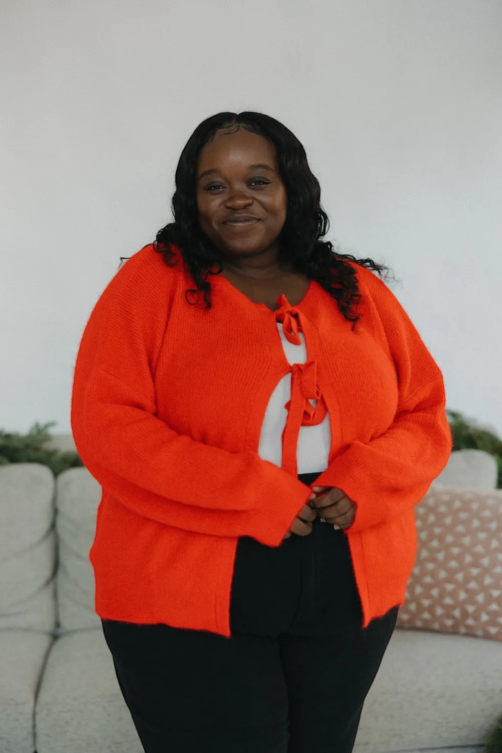 Rosie Tie Front Fuzzy Red Cardigan (S-3XL)