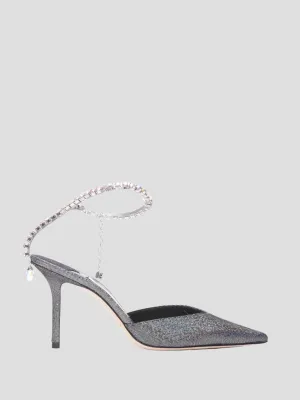 Saeda 85mm Silver Metallic Disco Suede with Crystal Embellishment