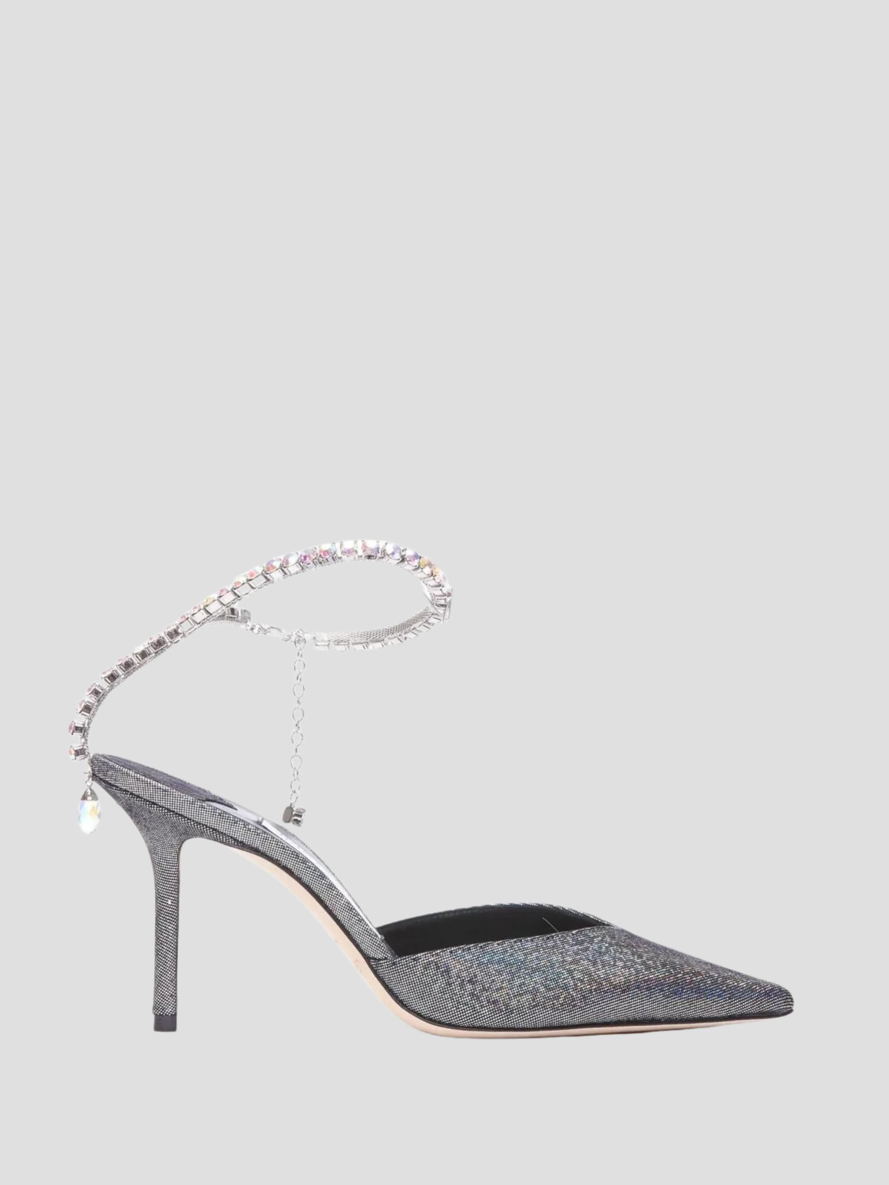 Saeda 85mm Silver Metallic Disco Suede with Crystal Embellishment