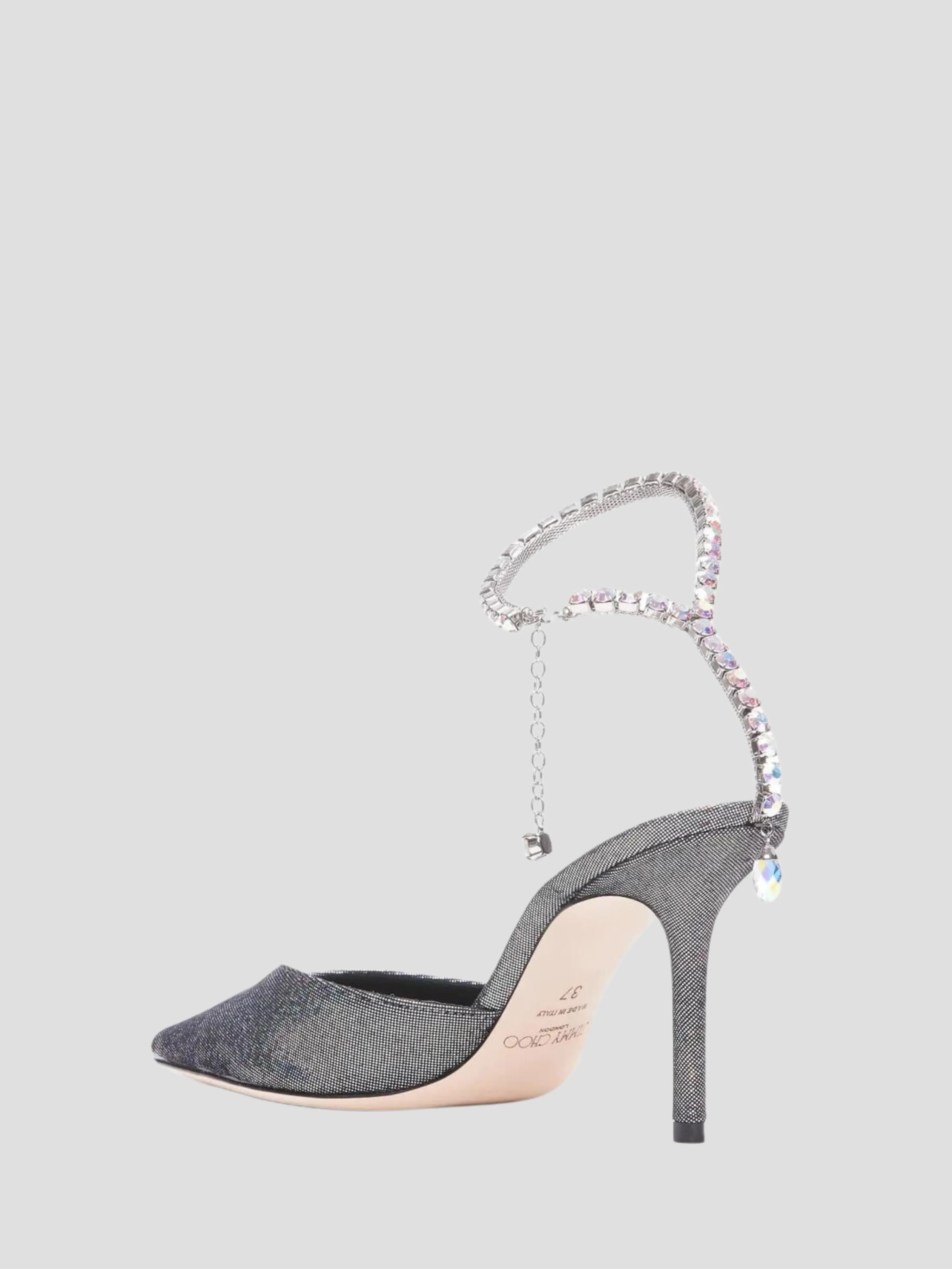 Saeda 85mm Silver Metallic Disco Suede with Crystal Embellishment