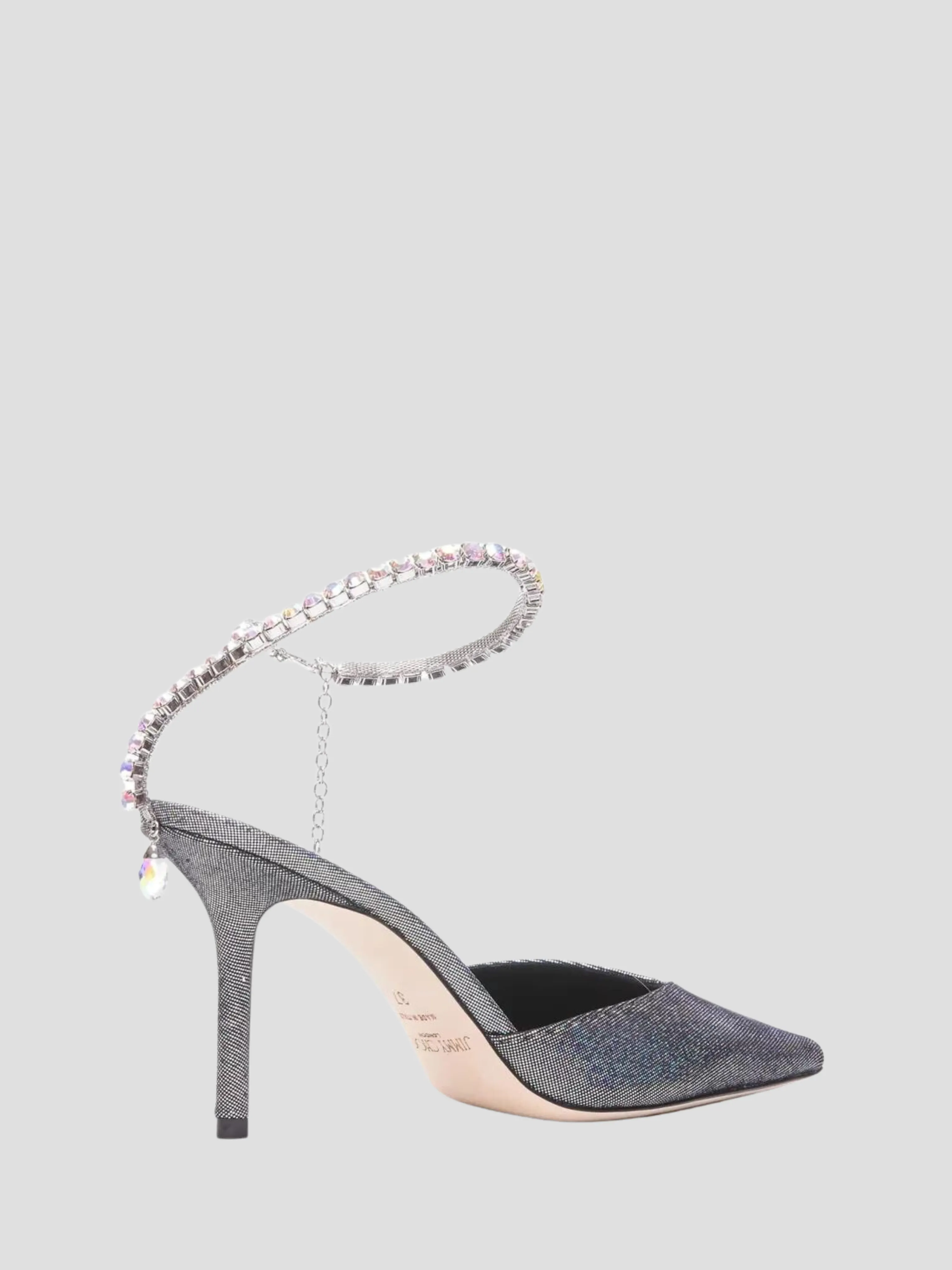 Saeda 85mm Silver Metallic Disco Suede with Crystal Embellishment