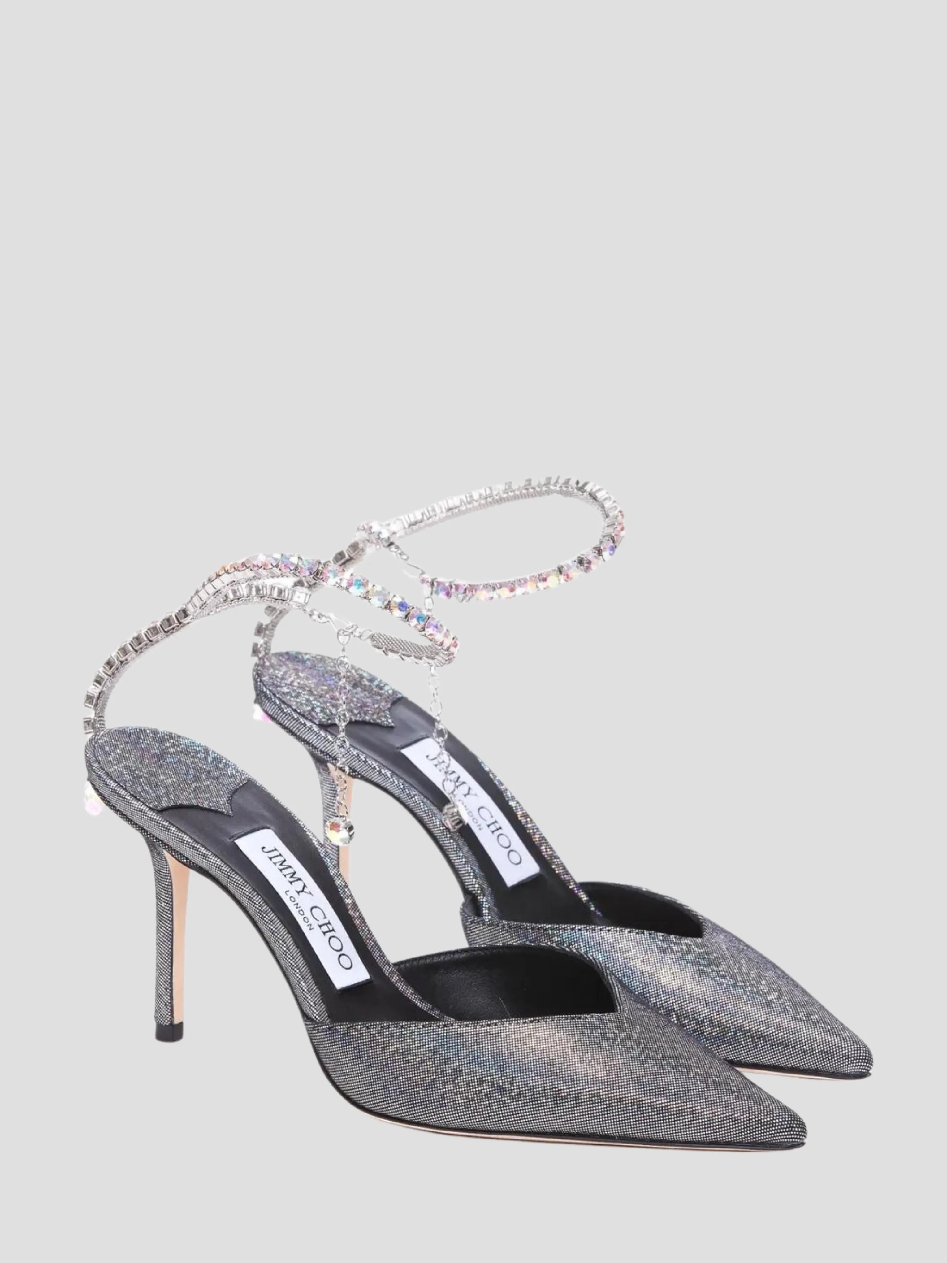 Saeda 85mm Silver Metallic Disco Suede with Crystal Embellishment
