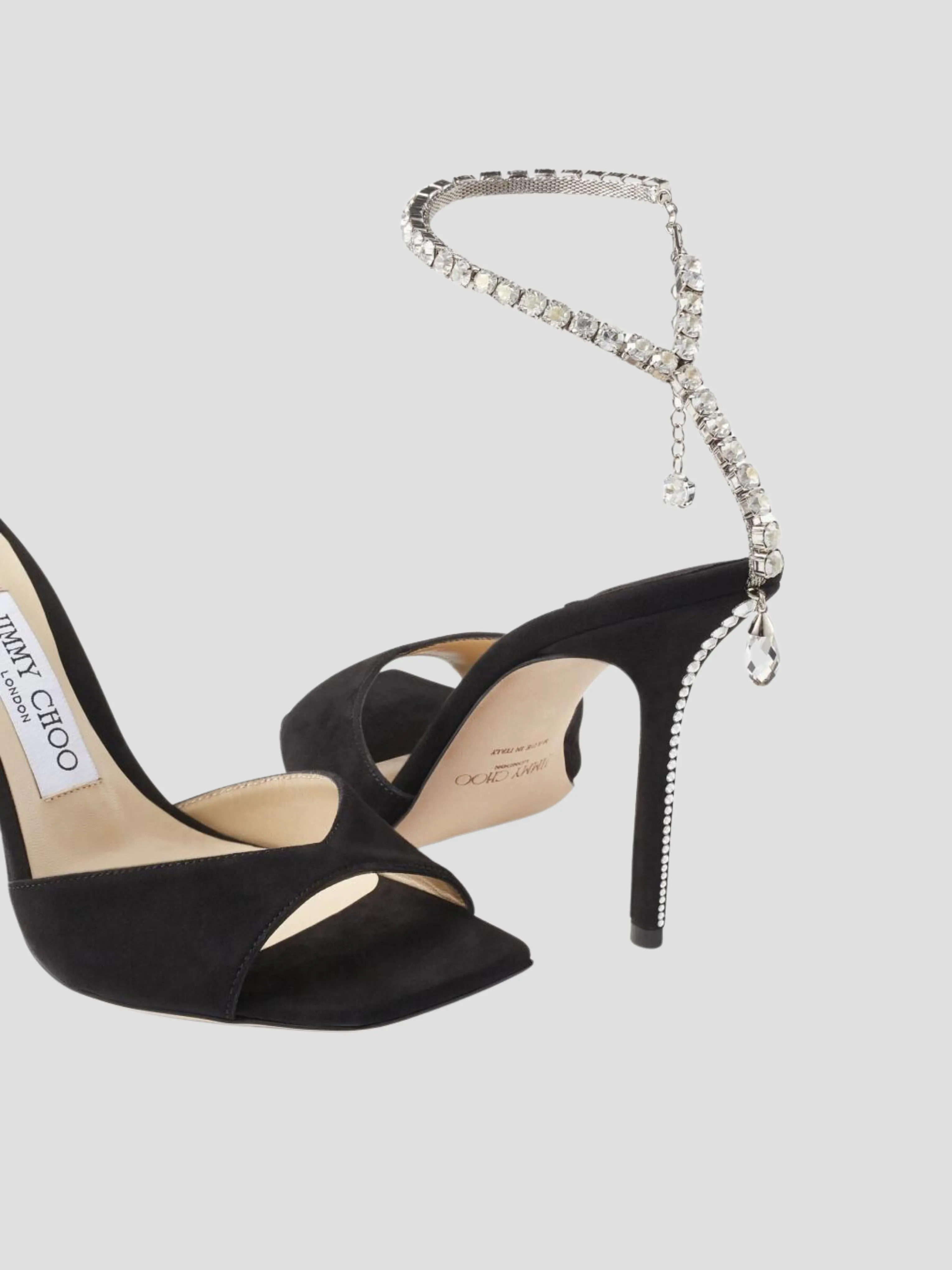 Saeda Sandal 100mm Black Suede Sandals with Crystal Embellishment