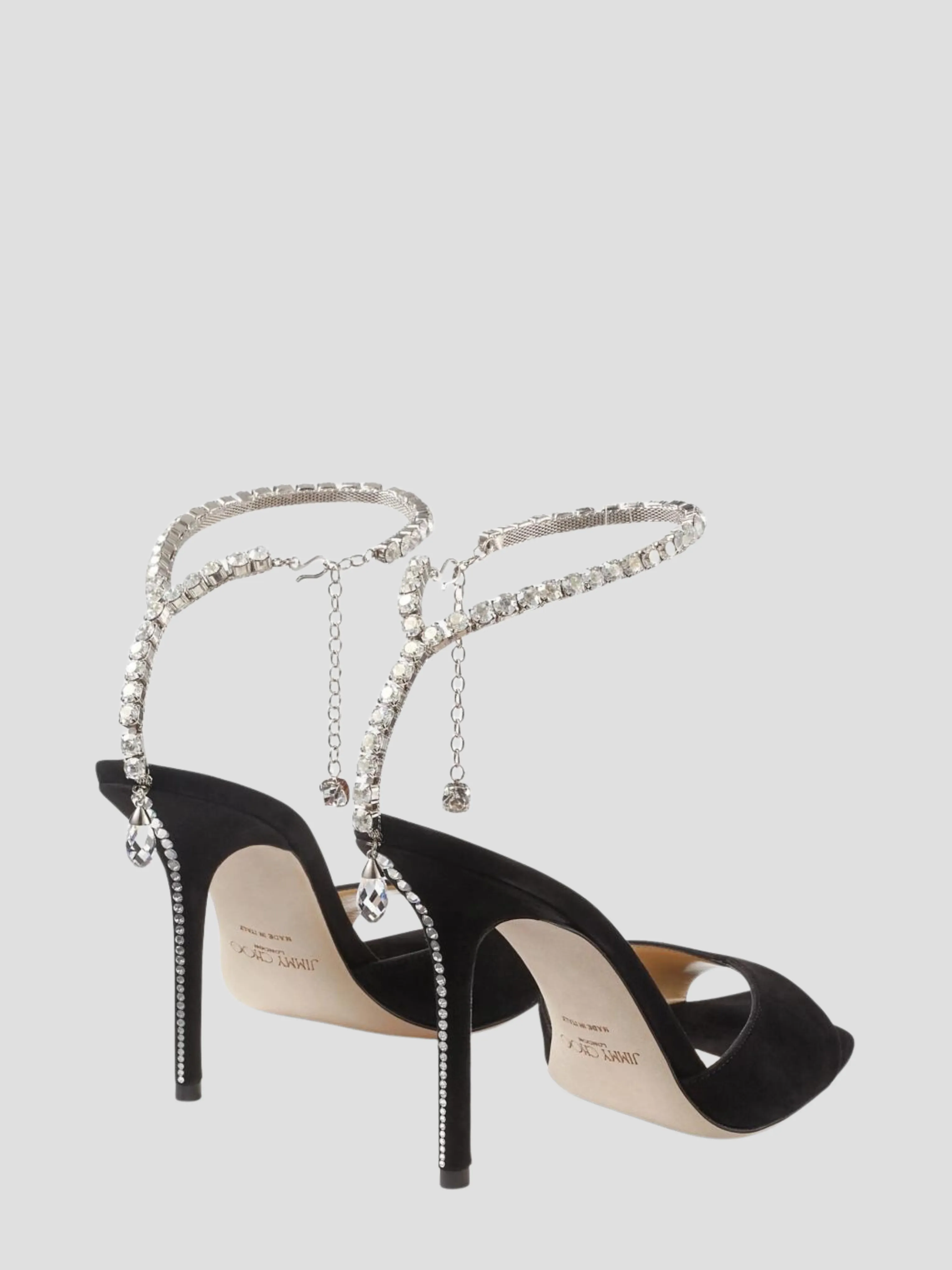 Saeda Sandal 100mm Black Suede Sandals with Crystal Embellishment