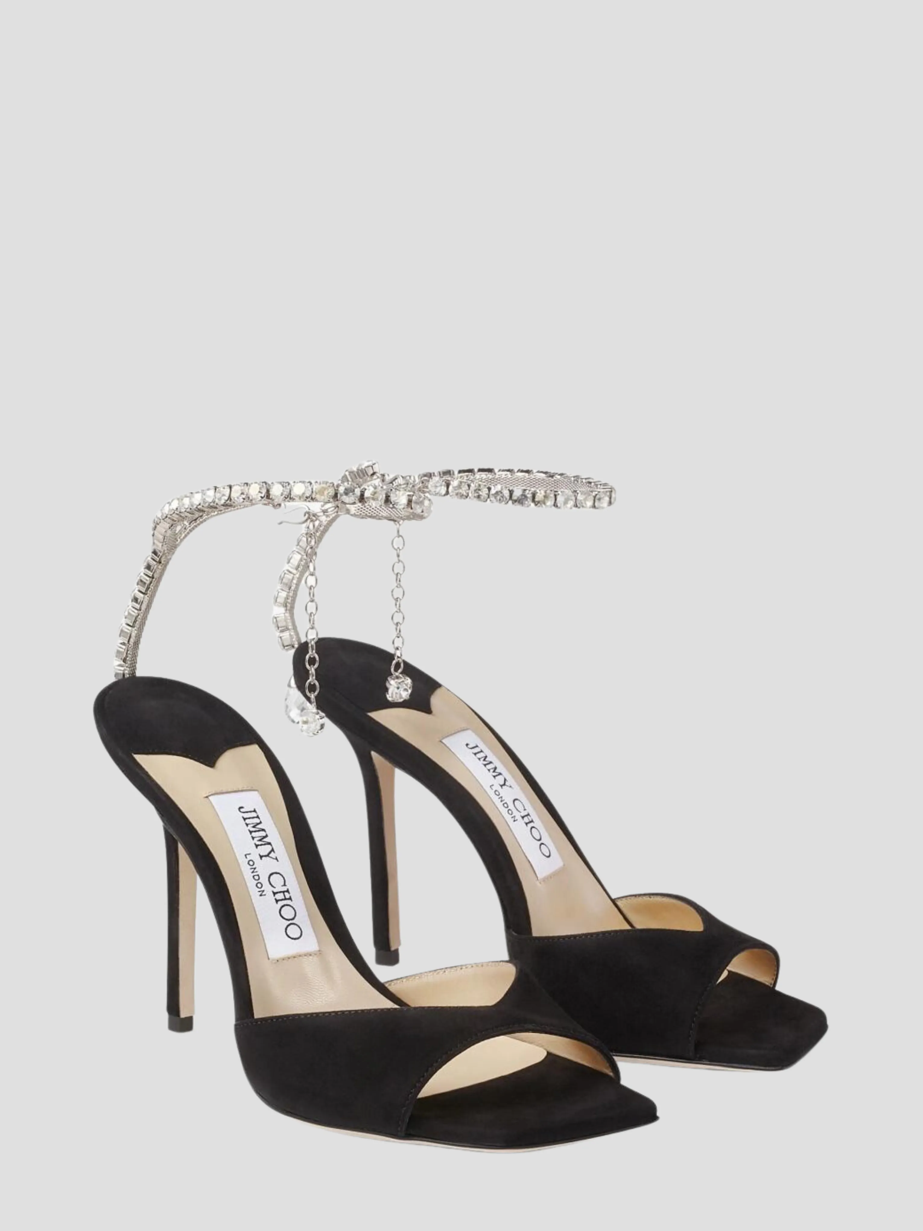 Saeda Sandal 100mm Black Suede Sandals with Crystal Embellishment