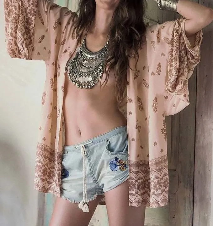 Sarah Vintage Summer Khaki Kimono