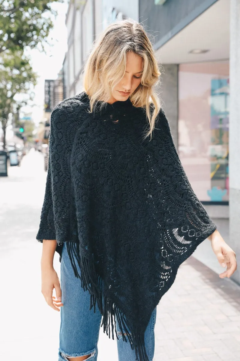 Scallop Lace Knit Poncho - 5 colors