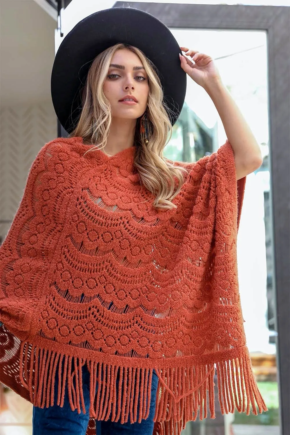 Scallop Lace Knit Poncho - 5 colors
