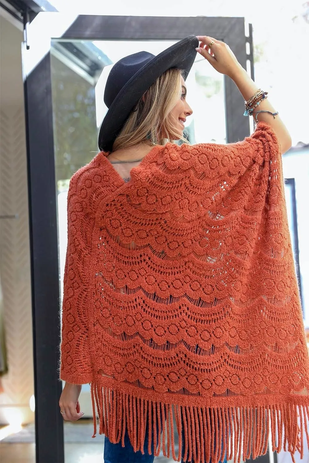 Scallop Lace Knit Poncho - 5 colors