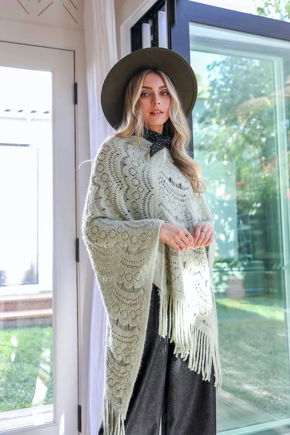 Scallop Lace Knit Poncho - 5 colors