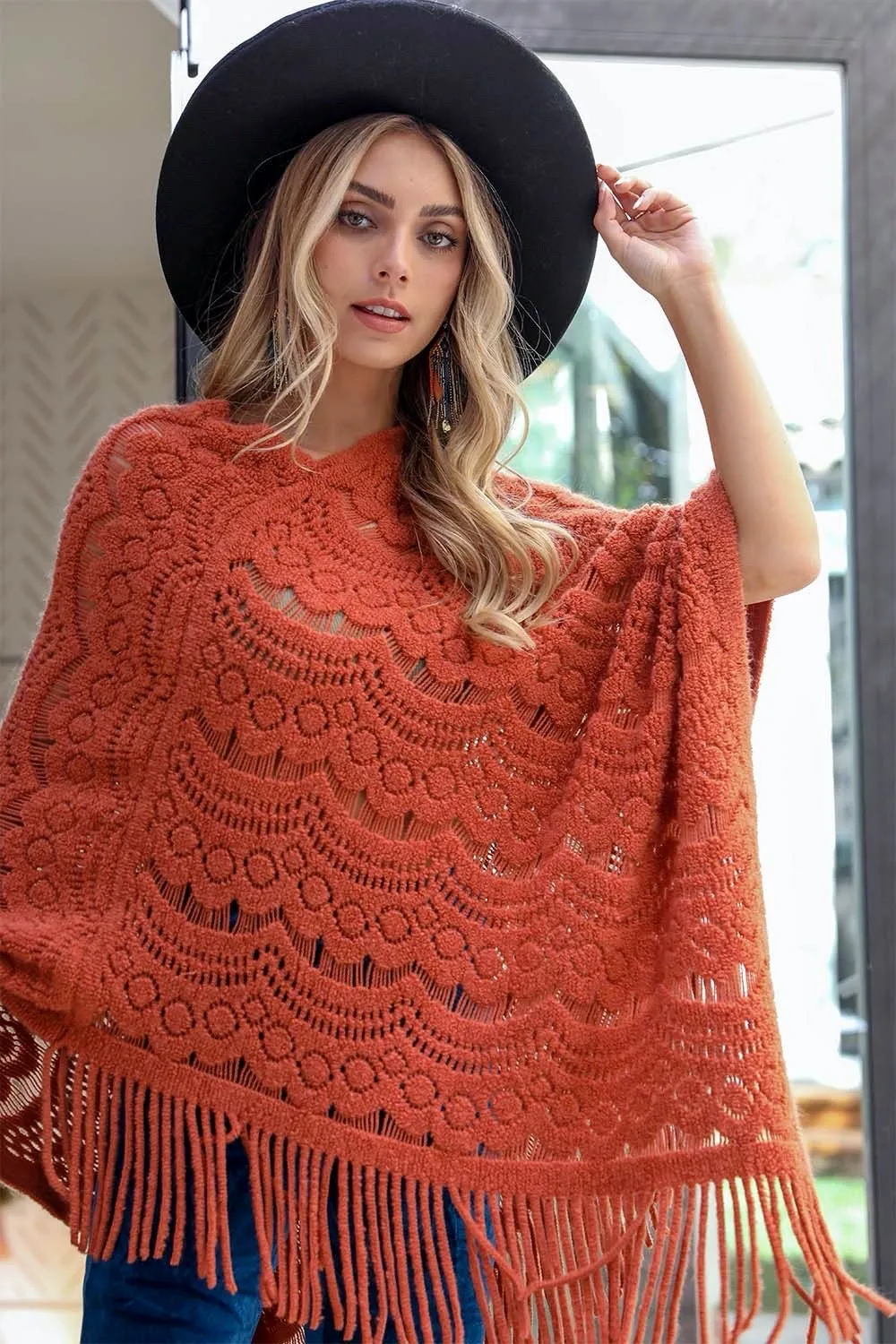 Scallop Lace Knit Poncho - 5 colors