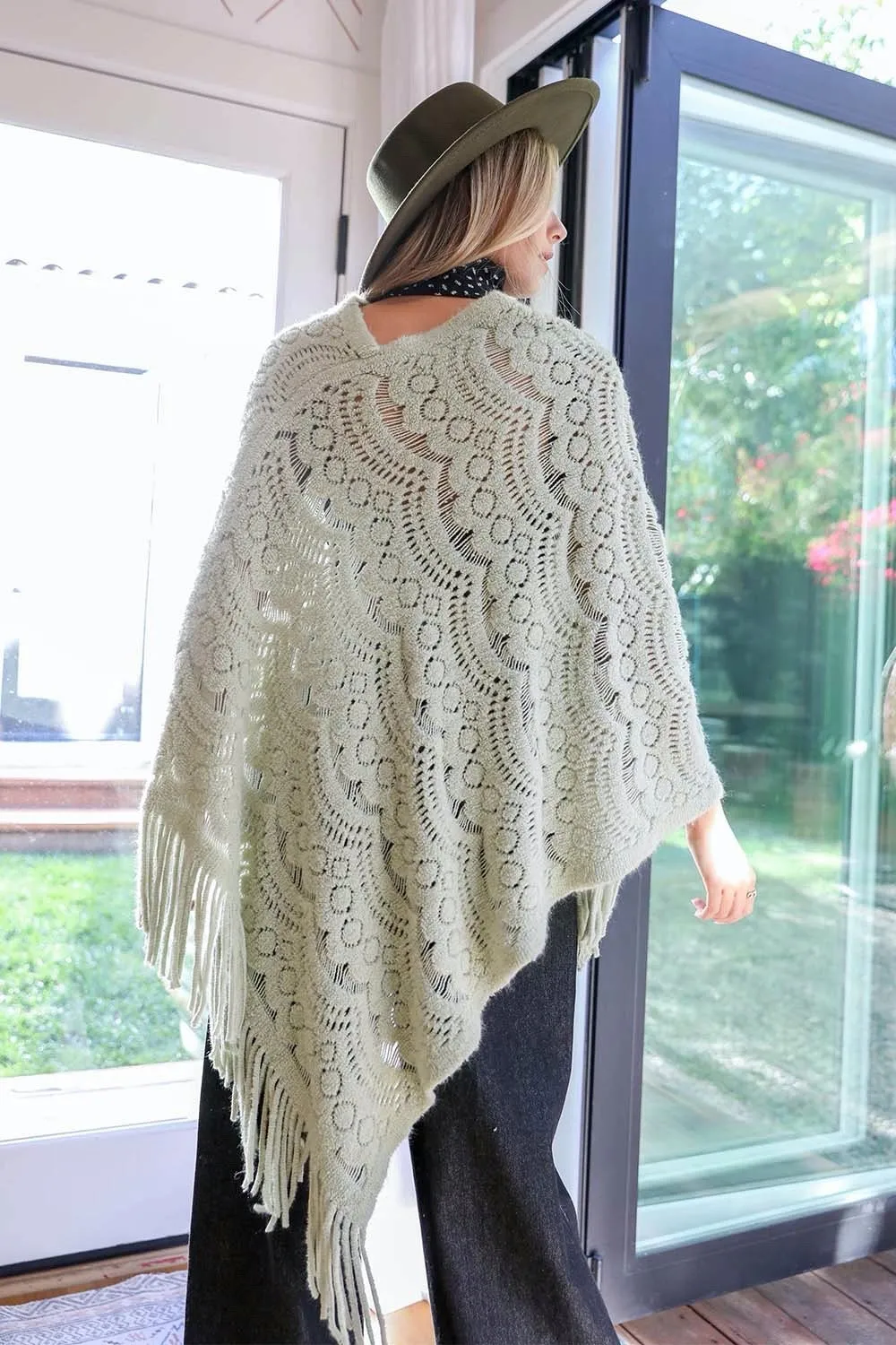 Scallop Lace Knit Poncho - 5 colors